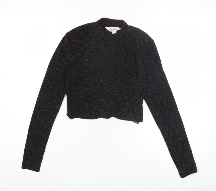 Miss Selfridge Women's Black Cropped Metallic Top Size 10