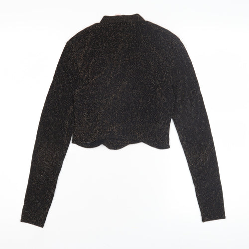Miss Selfridge Women's Black Cropped Metallic Top Size 10