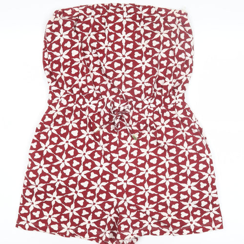 Next Women's Red Geometric Cotton Playsuit, Size 10