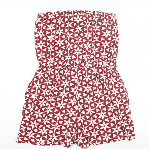 Next Women's Red Geometric Cotton Playsuit, Size 10
