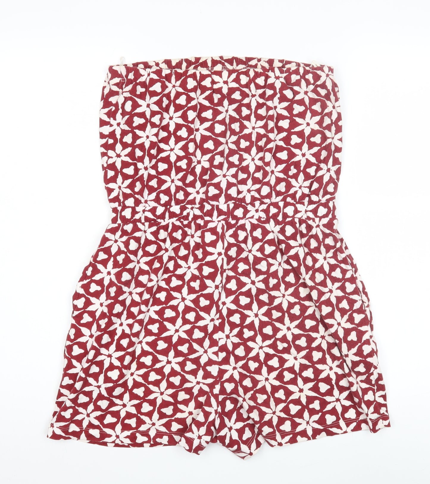 Next Women's Red Geometric Cotton Playsuit, Size 10