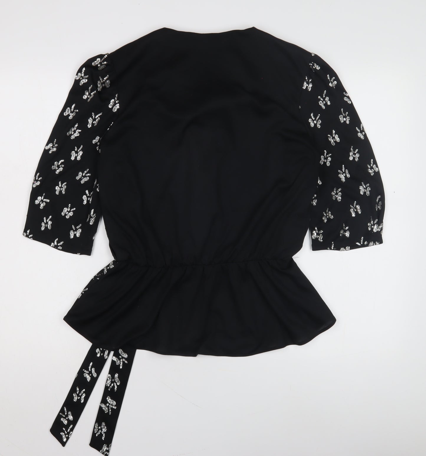 Debenhams Women’s Black Wrap Blouse, Size 14, Floral