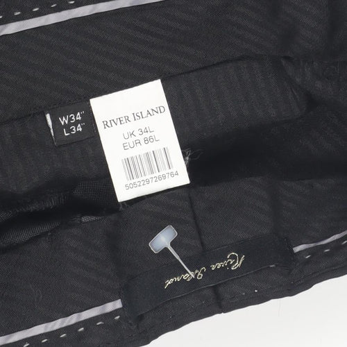 River Island Men's Black Wool Blend Straight Trousers