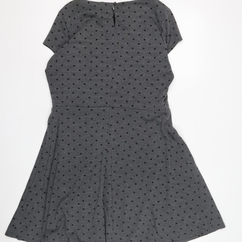 Women's Grey A-Line Short Sleeve Collared Dress
