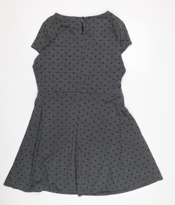 Women's Grey A-Line Short Sleeve Collared Dress