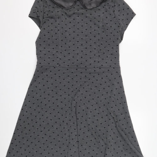 Women's Grey A-Line Short Sleeve Collared Dress