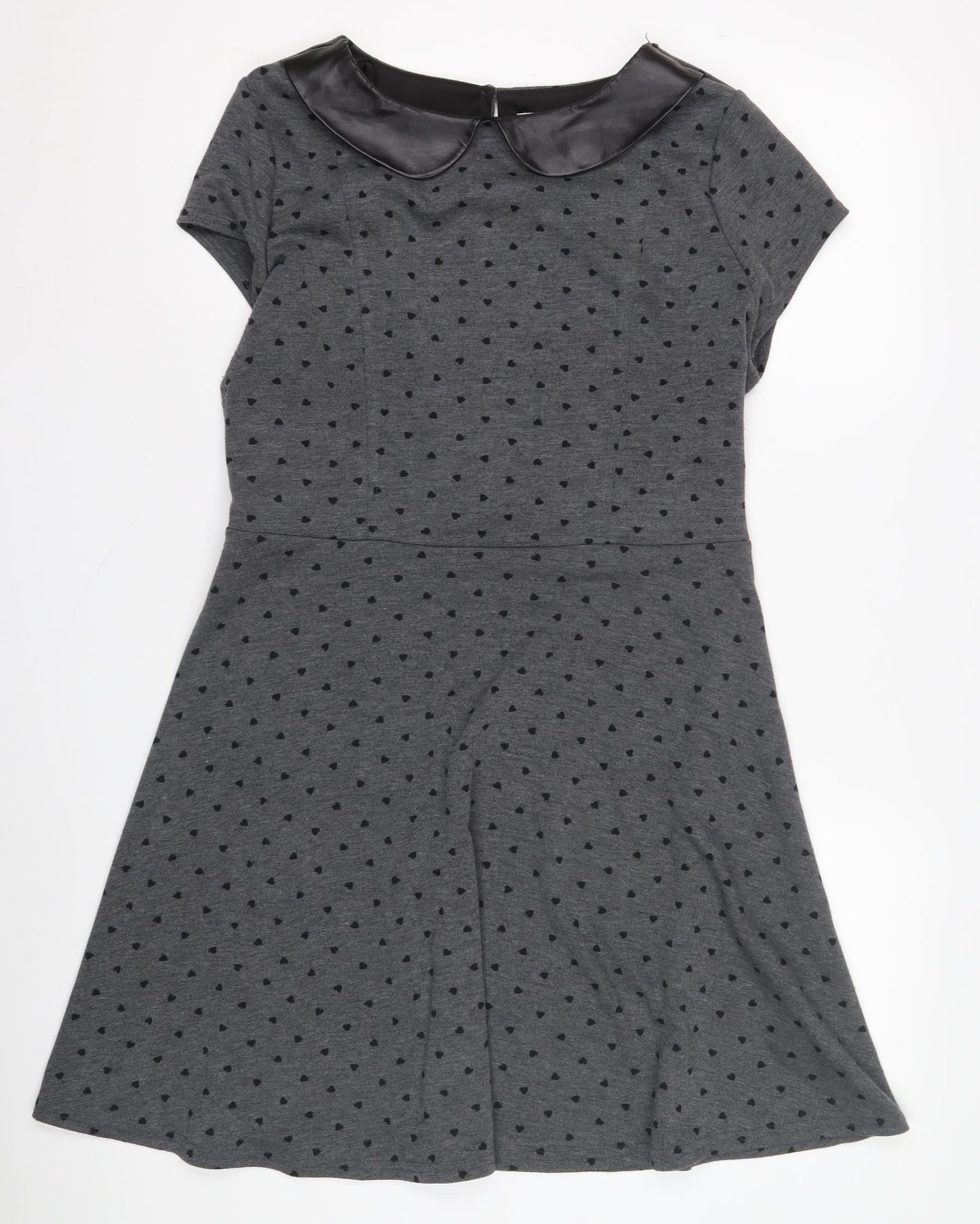 Women's Grey A-Line Short Sleeve Collared Dress