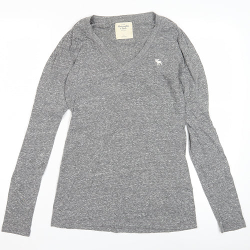 Abercrombie & Fitch Women's Grey V-Neck T-Shirt L