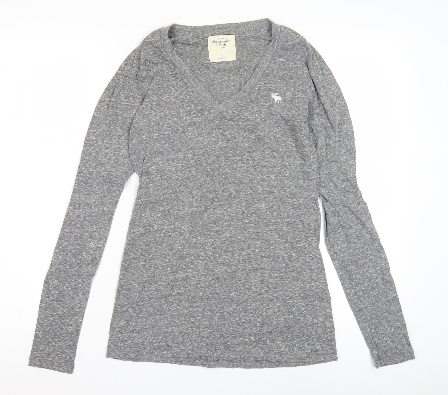 Abercrombie & Fitch Women's Grey V-Neck T-Shirt L