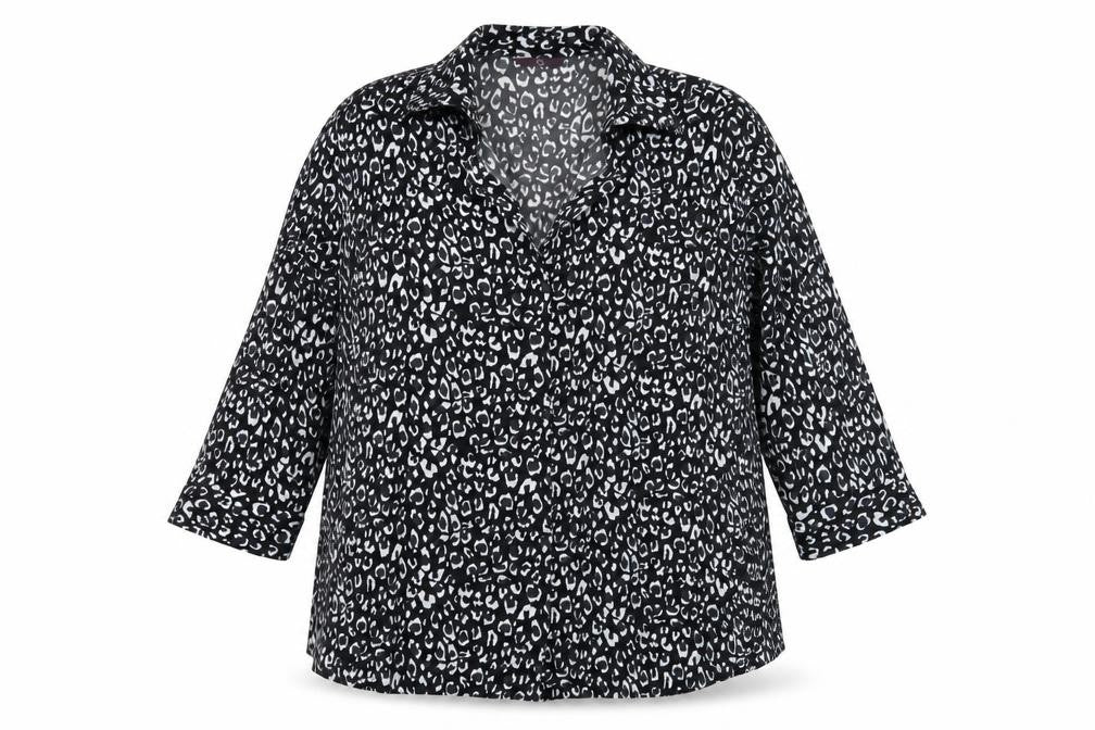 Front view of E Women's Leopard Print Blouse, size 22, V-Neck, Casual