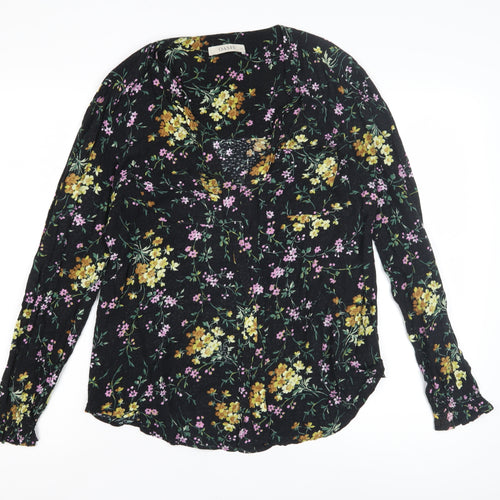 Oasis Women's Black Floral Blouse, Size 12, V-Neck