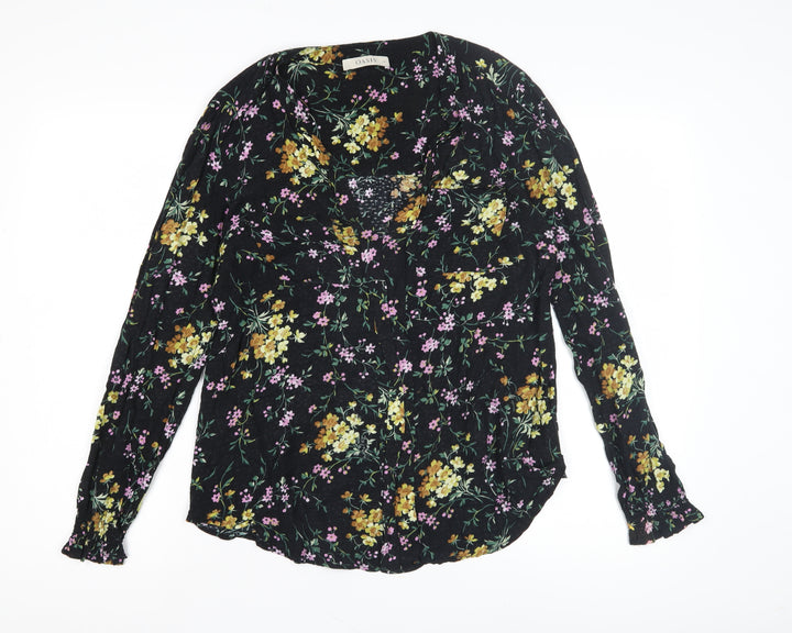 Oasis Women's Black Floral Blouse, Size 12, V-Neck