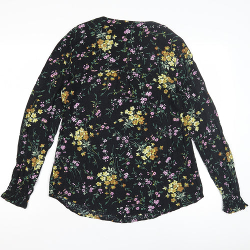 Oasis Women's Black Floral Blouse, Size 12, V-Neck