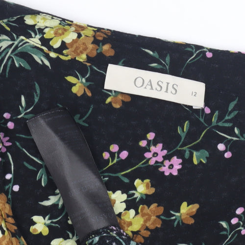 Oasis Women's Black Floral Blouse, Size 12, V-Neck