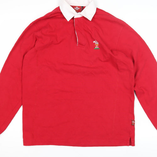 WRU Boys Red Rugby Polo Shirt - Small, Long Sleeve, Sports