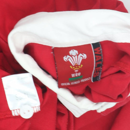 WRU Boys Red Rugby Polo Shirt - Small, Long Sleeve, Sports