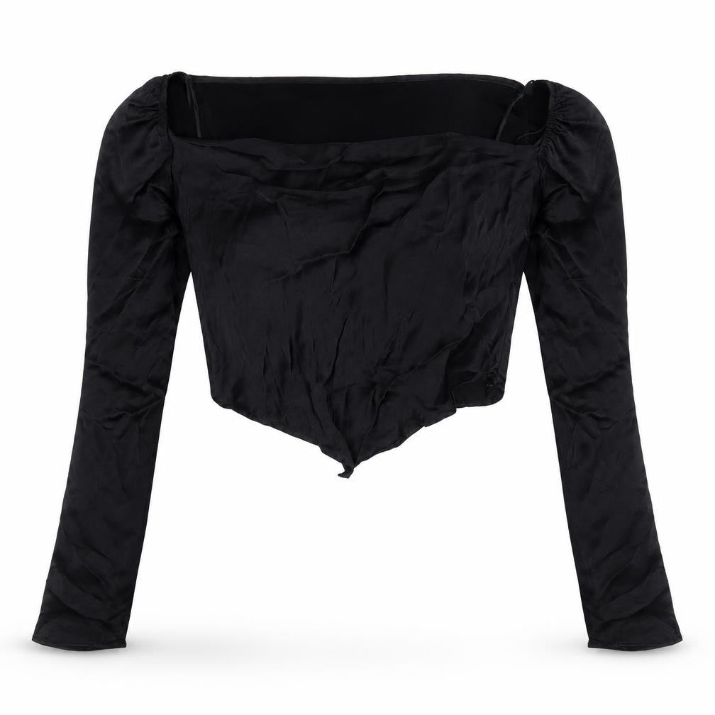 Front view of Bershka Women's Black Off-Shoulder Top, size S, New