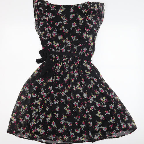 H&M Floral Black Flutter Sleeve Women's Dress Size 6