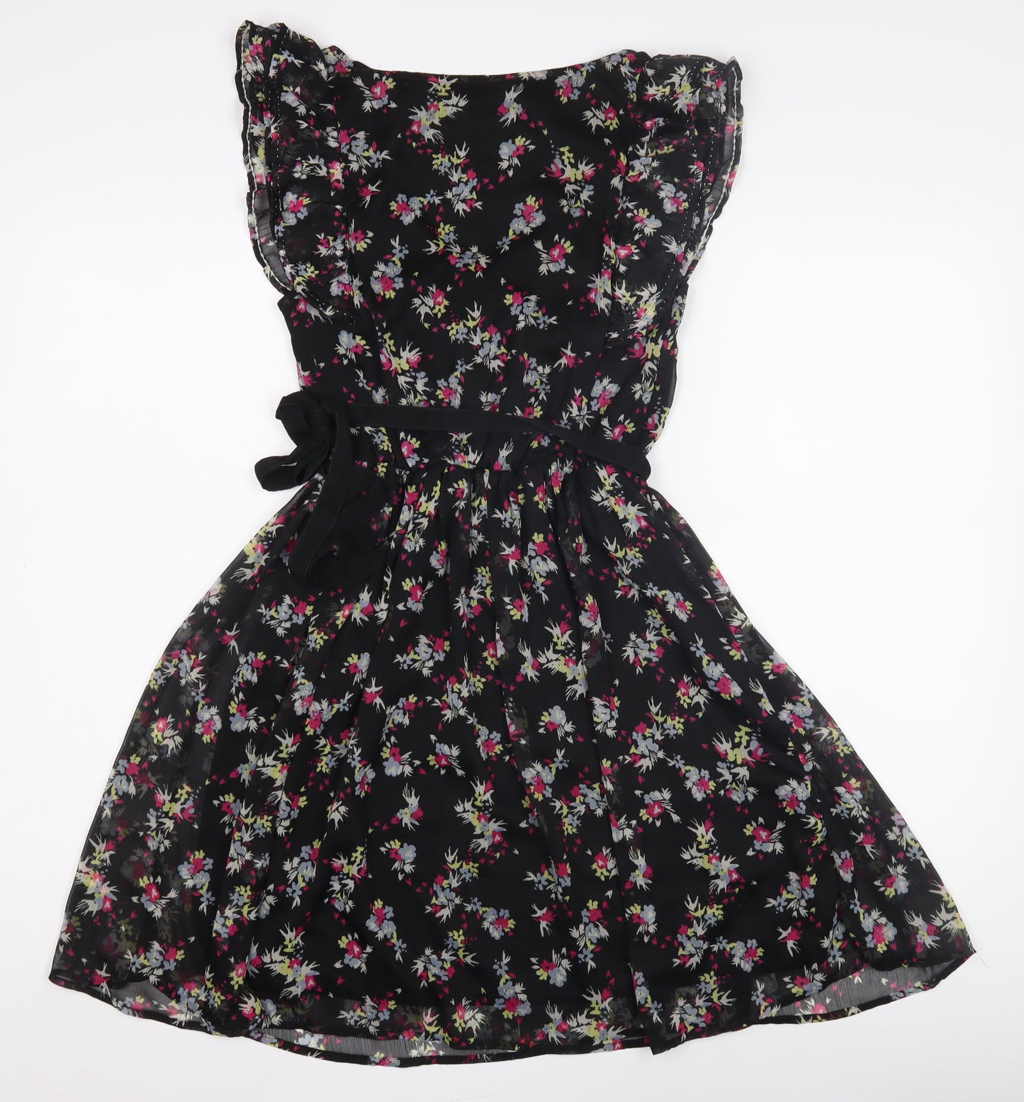 H&M Floral Black Flutter Sleeve Women's Dress Size 6