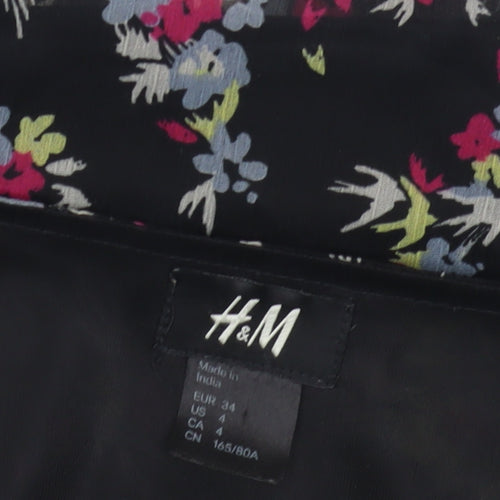 H&M Floral Black Flutter Sleeve Women's Dress Size 6