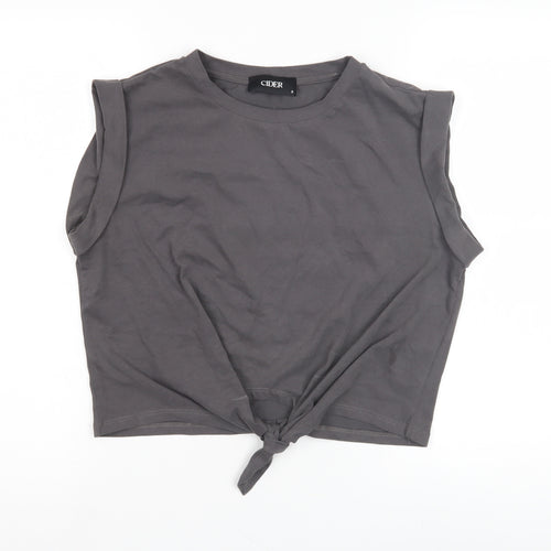 Cider Women's Grey Sleeveless Tie T-Shirt Size S