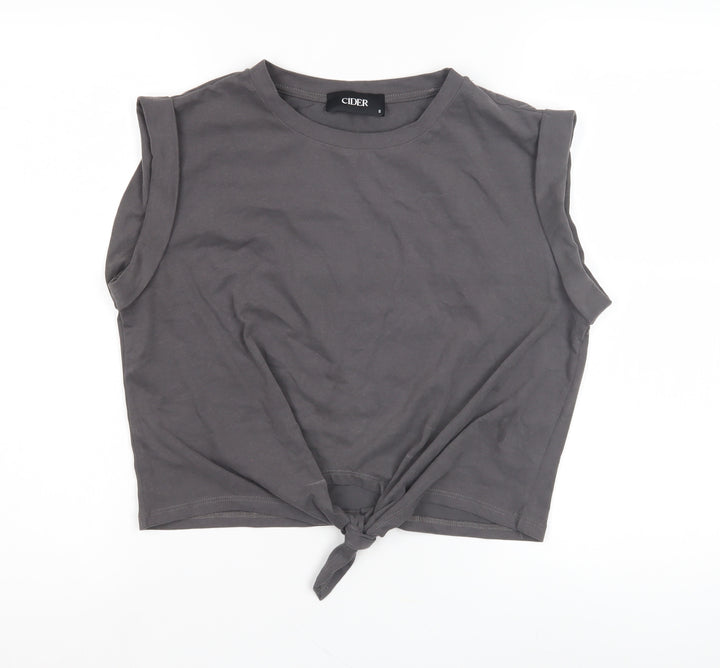 Cider Women's Grey Sleeveless Tie T-Shirt Size S