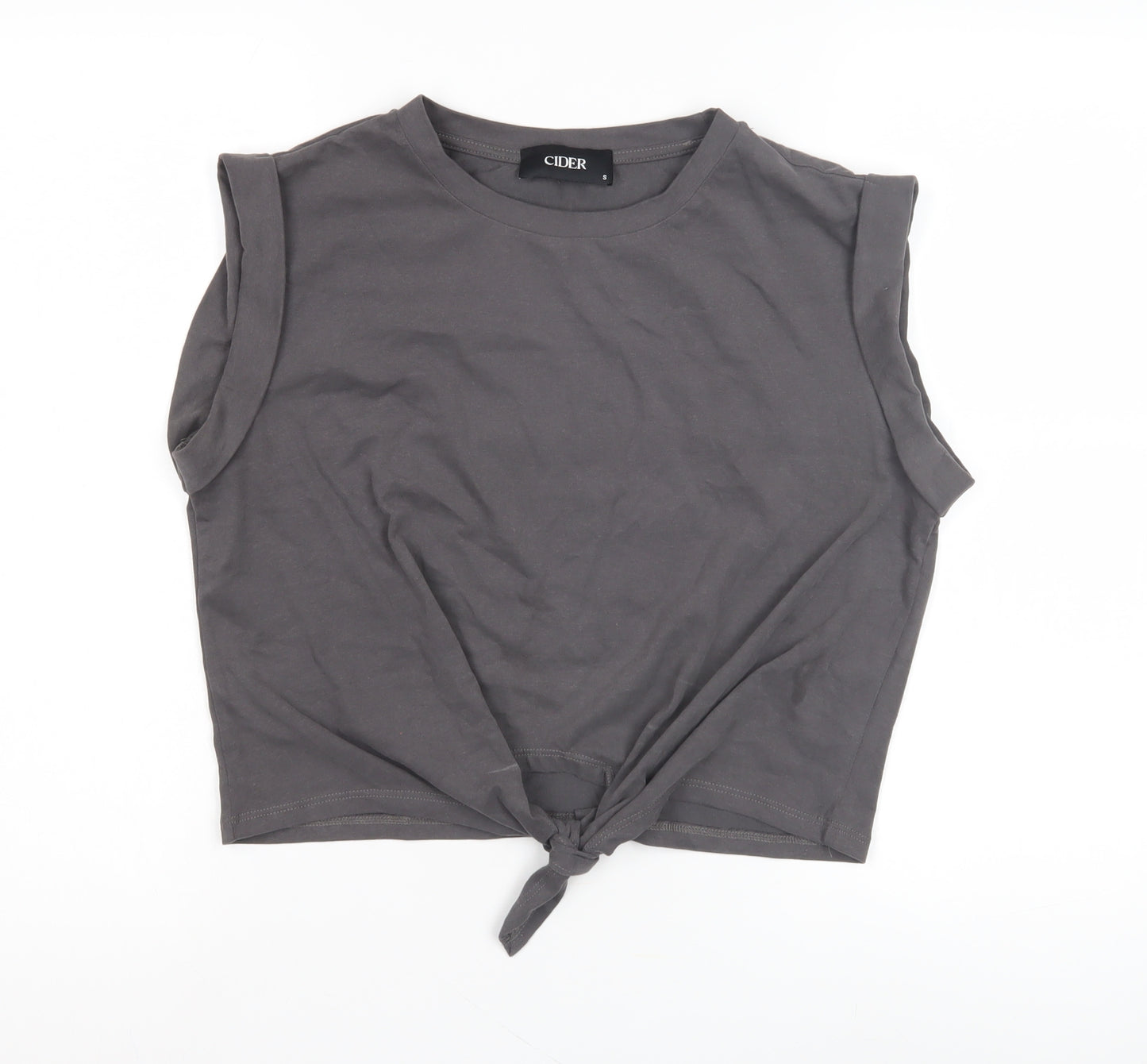 Cider Women's Grey Sleeveless Tie T-Shirt Size S