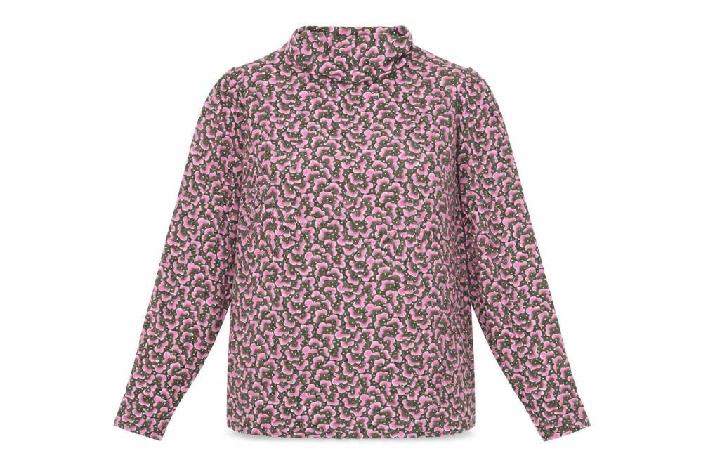 Front view of Per Una Women's Green Floral Blouse, size 12, Long Sleeve