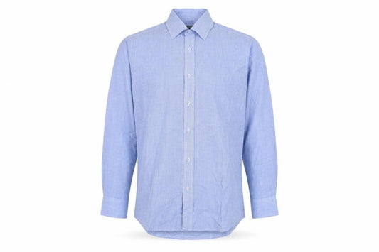 Front view of Greenwoods Men's Blue Striped Dress Shirt, size 16