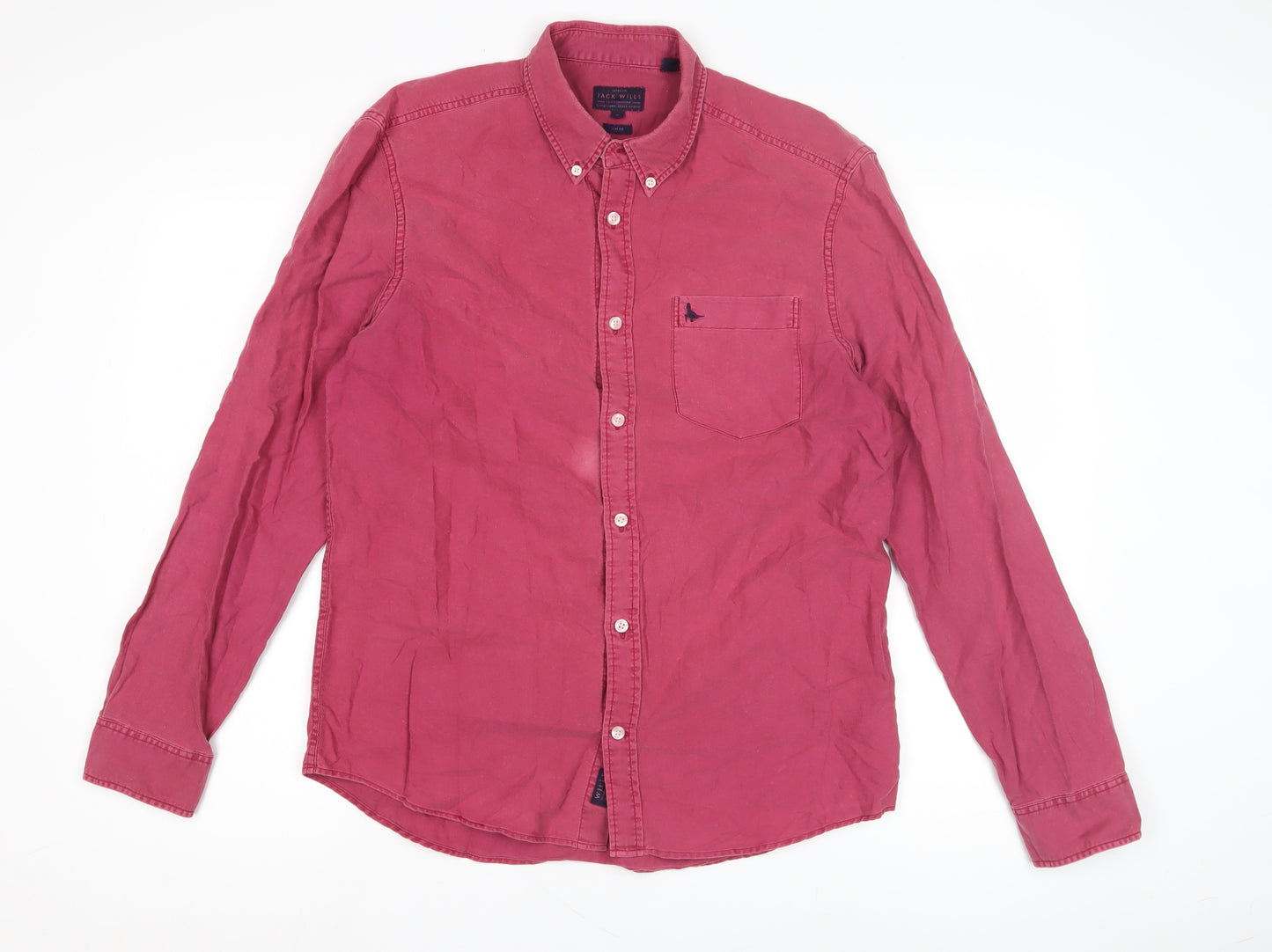 Jack Wills Men's Red Slim Fit Button-Up Shirt M