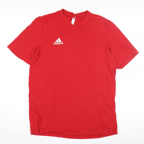 Adidas Men's Red V-Neck Short Sleeve T-Shirt M