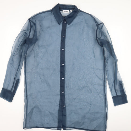 Weekday Women's Blue Sheer Button-Up, Size 14, Kimono Style