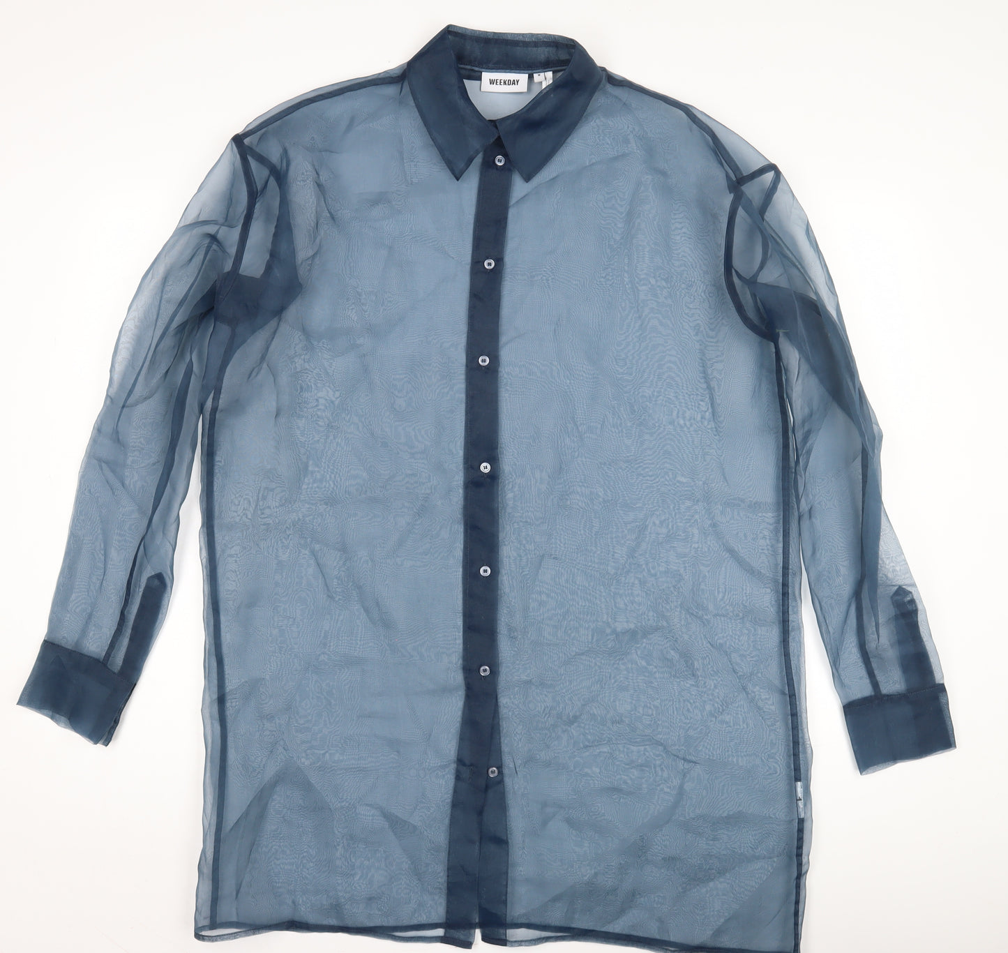 Weekday Women's Blue Sheer Button-Up, Size 14, Kimono Style