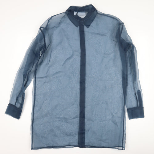 Weekday Women's Blue Sheer Button-Up, Size 14, Kimono Style