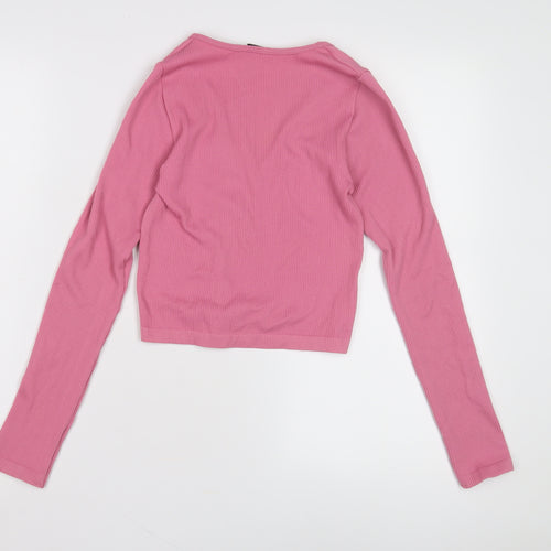Stradivarius Women's Pink Cropped V-Neck Top XS