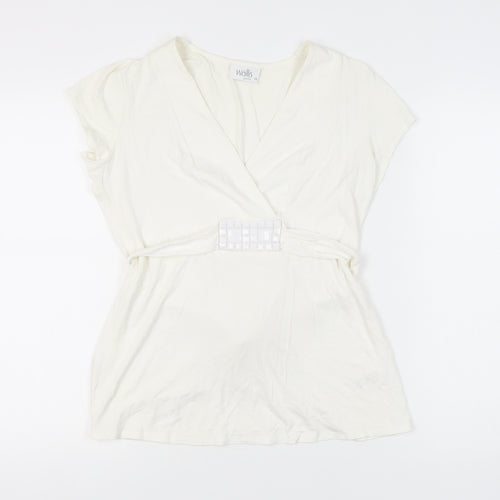 Wallis Petite Ivory Wrap Blouse - Size 14, Classic Style