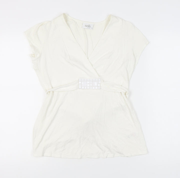Wallis Petite Ivory Wrap Blouse - Size 14, Classic Style