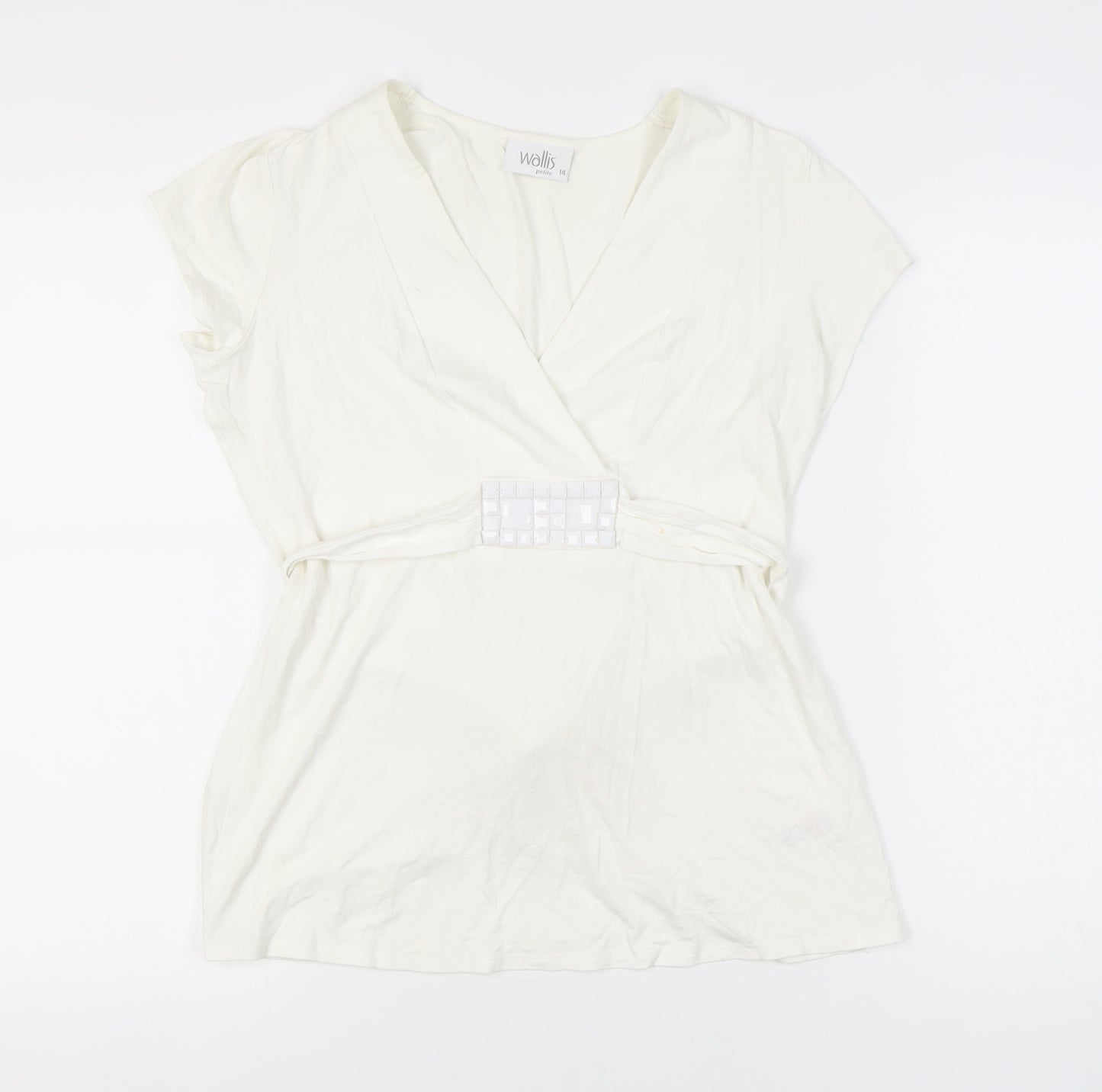 Wallis Petite Ivory Wrap Blouse - Size 14, Classic Style