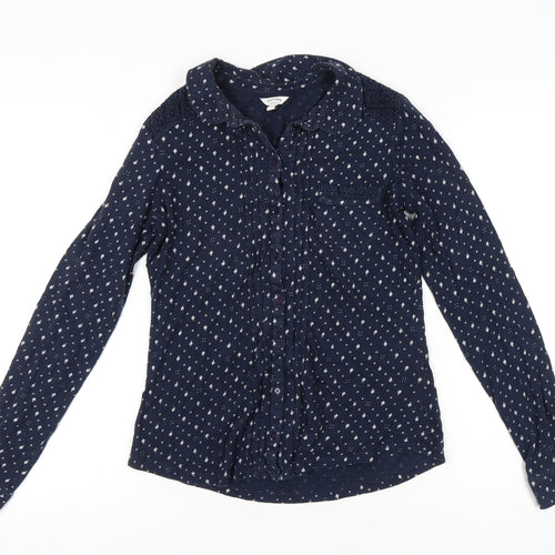 FatFace Women's Blue Geometric Button-Up Shirt, Size 10