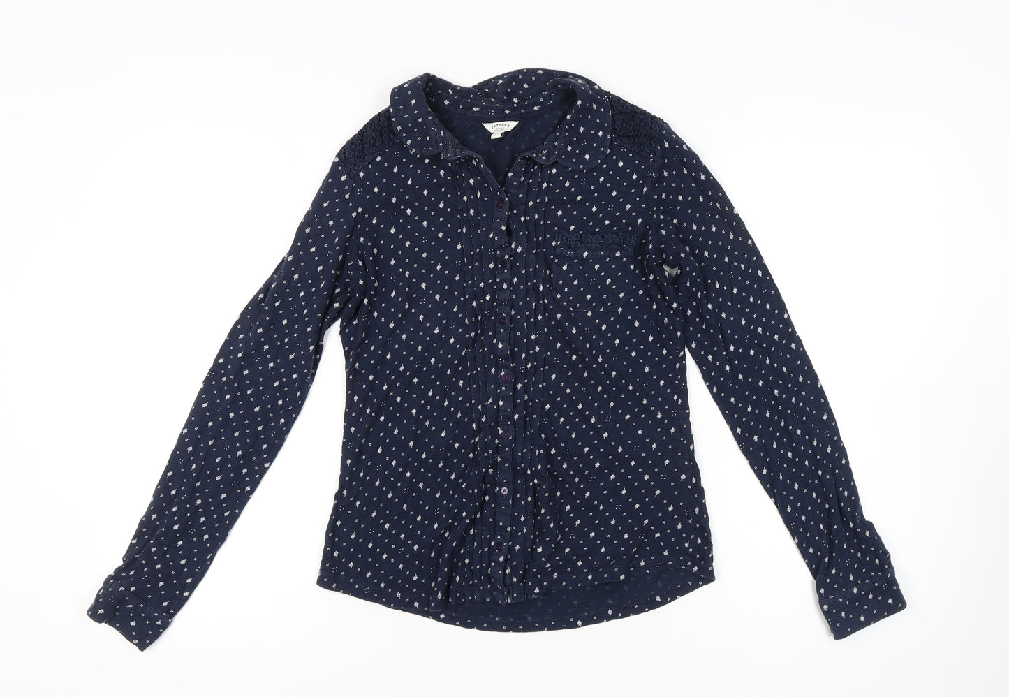 FatFace Women's Blue Geometric Button-Up Shirt, Size 10