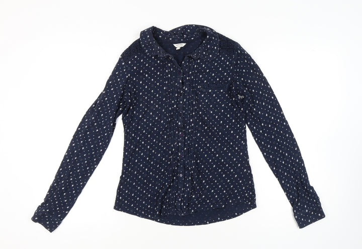 FatFace Women's Blue Geometric Button-Up Shirt, Size 10