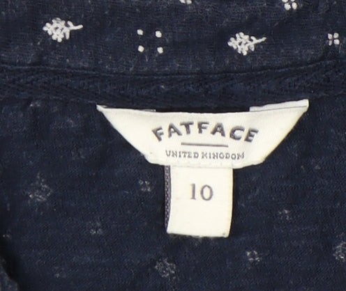 FatFace Women's Blue Geometric Button-Up Shirt, Size 10