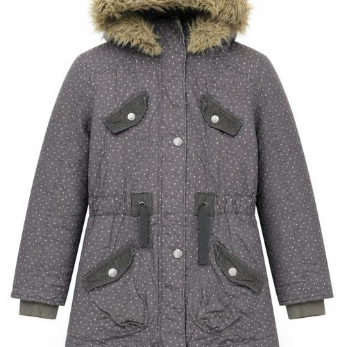Next Girls Grey Polka Dot Parka Coat 11-12 Years, Hooded, Lined