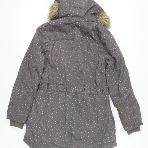 Next Girls Grey Polka Dot Parka Coat 11-12 Years, Hooded, Lined