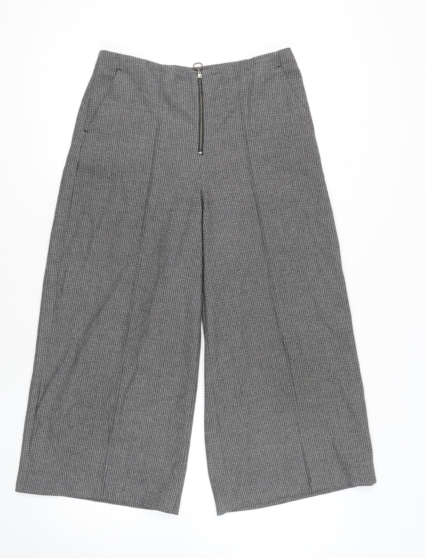 Marks and Spencer Grey Cropped Wide-Leg Trousers - Size 12