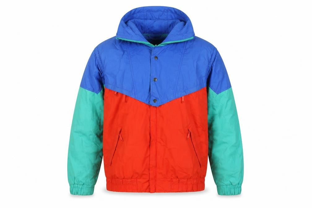 Front view of Nevica Men's Retro Windbreaker Jacket Blue Red Green 42