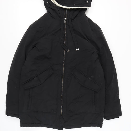 Pull & Bear Women's Black Hooded Parka Jacket M