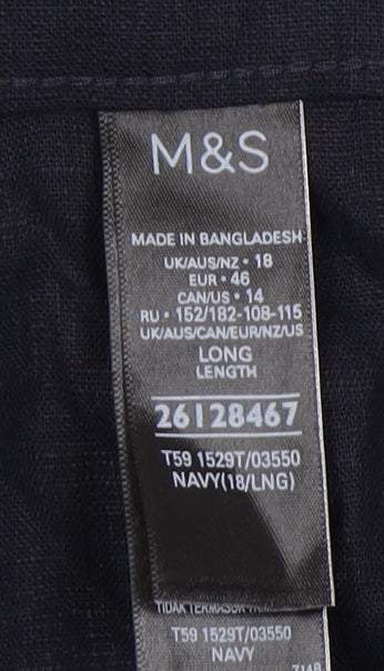 Marks and Spencer Women's Blue Linen Trousers, Size 18