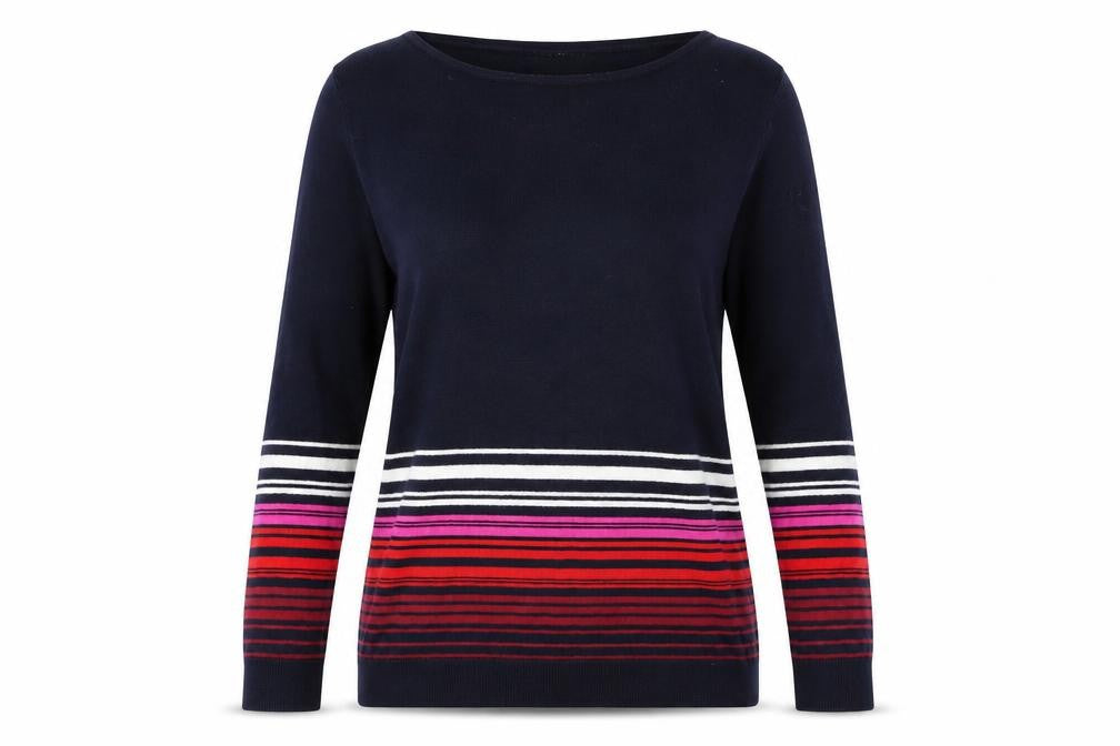 Front view of M&Co Women's Striped Cardigan, Multicoloured, size 10