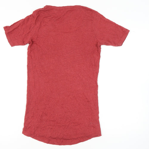 FatFace Women's Red Linen T-Shirt, Size 6, Casual Scoop Neck